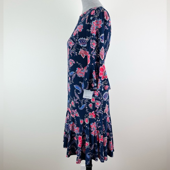 Eliza‎ J Navy Dress with Pink Floral Design - Picture 8 of 12